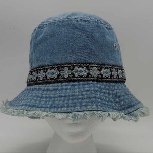 Sky Hat Blue Denim Bucket Trim Raw Edge Large